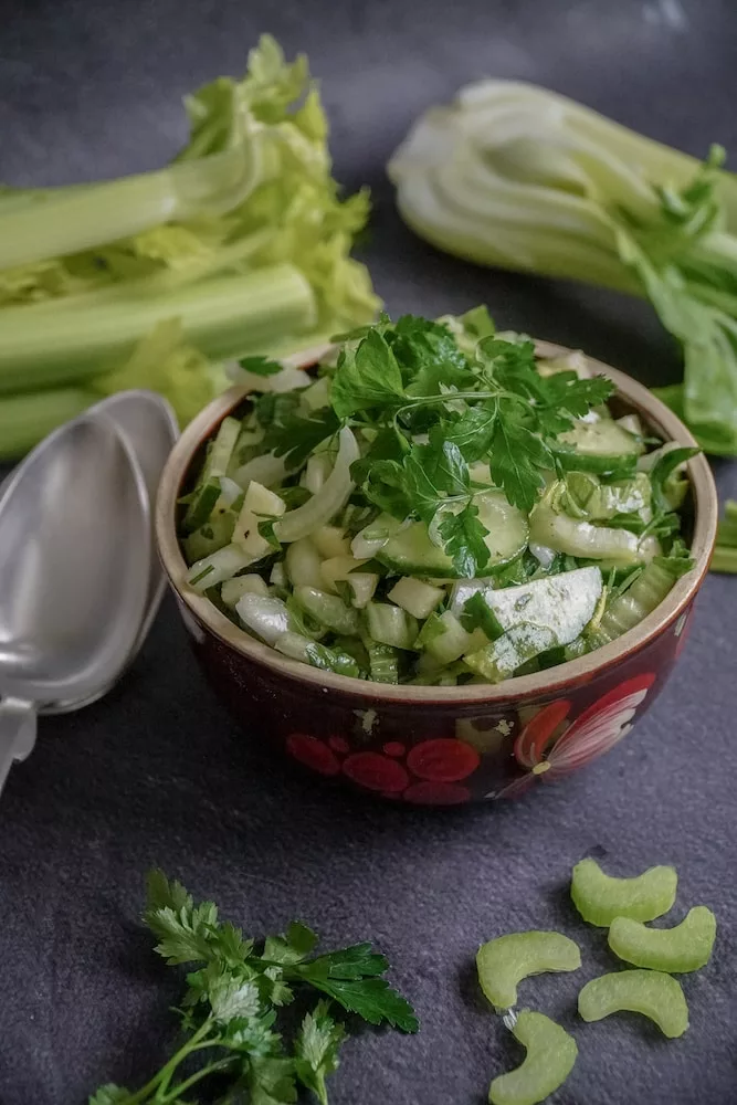 green vegetable on red ceramic bowl, health benefits of celery